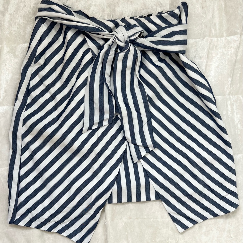 Zara Blue and White High Waist Skirt with Nautical Stripes